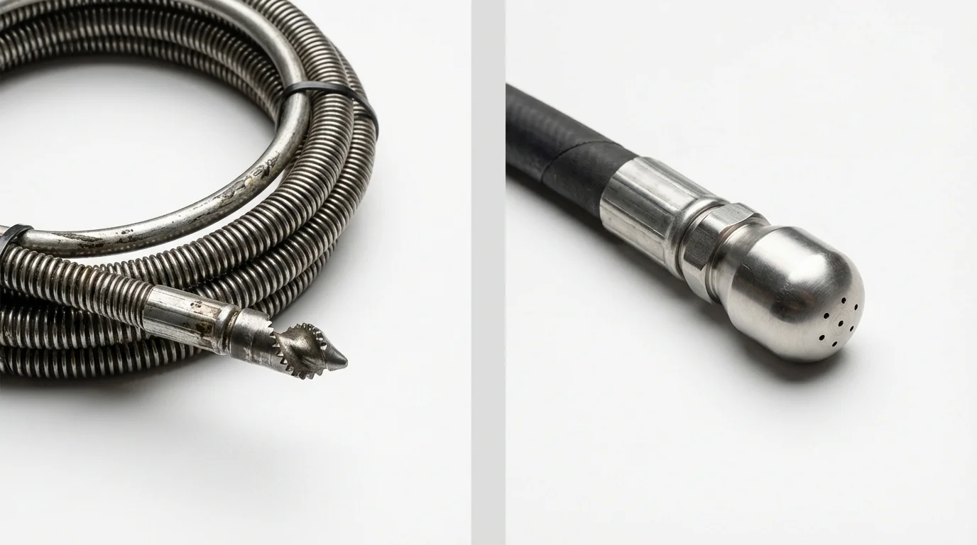 Drain snake cable and hydro jetting nozzle used for drain cleaning in Walnut Ridge, AR