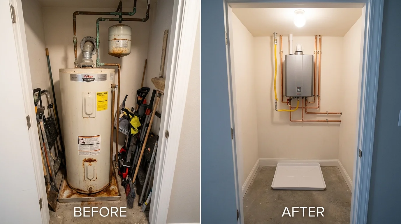 Tank water heater versus wall-mounted tankless unit comparison for Walnut Ridge, AR homeowners