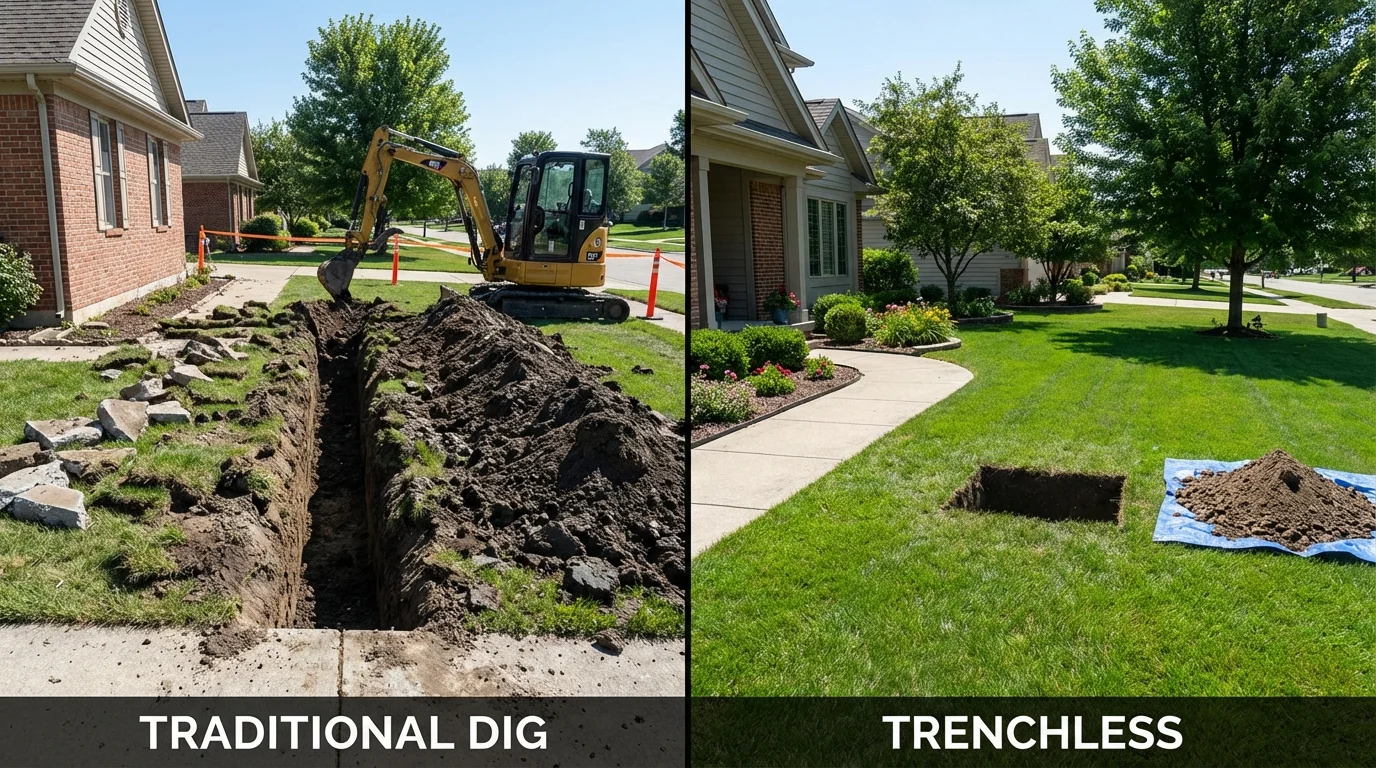 Trenchless sewer repair with minimal yard damage versus traditional excavation in Walnut Ridge, AR